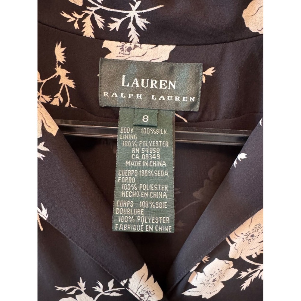 Lauren Ralph Lauren Silk Black and Cream Floral Dress Size 8 - Picture 5 of 9